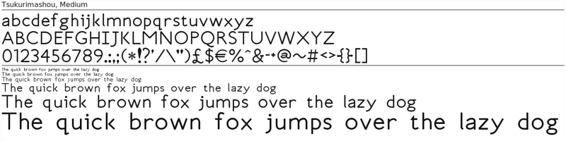 Latin character set in Tsukuimrashou Kaku